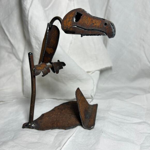 Vintage 70s Handmade Rusty Iron Buzzard Business Card Holder Desktop Gift - Picture 4 of 11